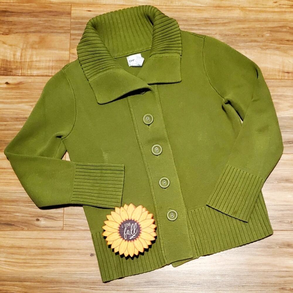 CHICO'S woman's long sleeve button up cardigan sweater Green  size. 0/sm